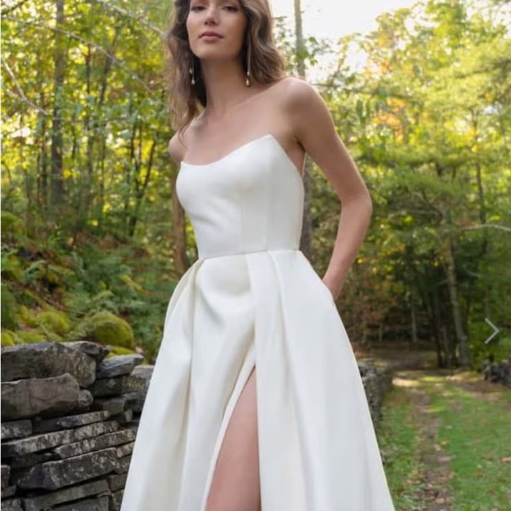 Jenny Yoo Strapless Cream Bridal Gown with High Slit
